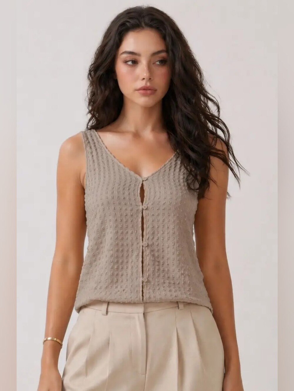 Heart & Hips Taupe Button-Front Knit Camisole